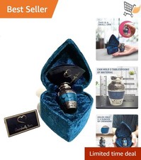 Small Blue Brass Keepsake Urn for Ashes with Velvet Heart Case and Funnel