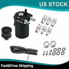 Oil Catch Can Kit Aluminum Reservoir Tank Engine Black Polish Baffled Universal