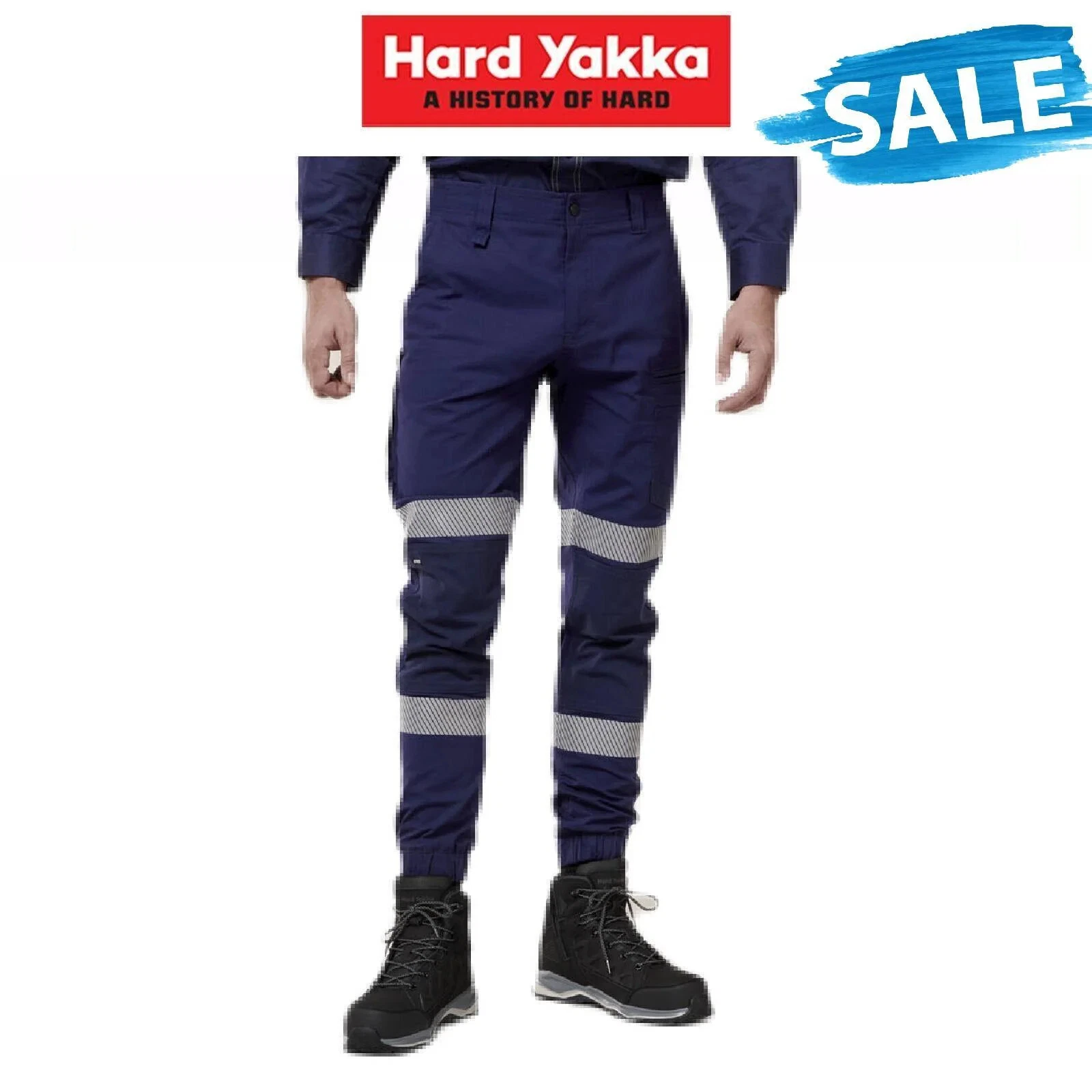 SALE HARD YAKKA Mens Raptor Cuff With Industrial Tape Reflective Pant Y02586