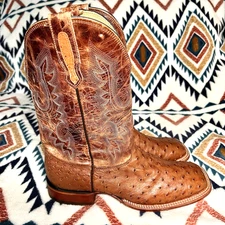 Cavender’s Full Quill Ostrich Cowboy Boots Brown Men’s 10D Square Toe Western