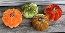 4 Autumn Fall Colored Pumpkins 2.5-3  Tall 3-3.5  Wide Foam w/ Velvety Covering