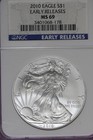 2010 NGC MS69 AMERICAN SILVER EAGLE EARLY RELEASES #B51644 — photo 1