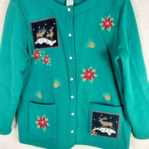 VTG Breckenridge Womens Patchwork Cardigan Size S Christmas Holidays Reindeer - Picture 5 of 12