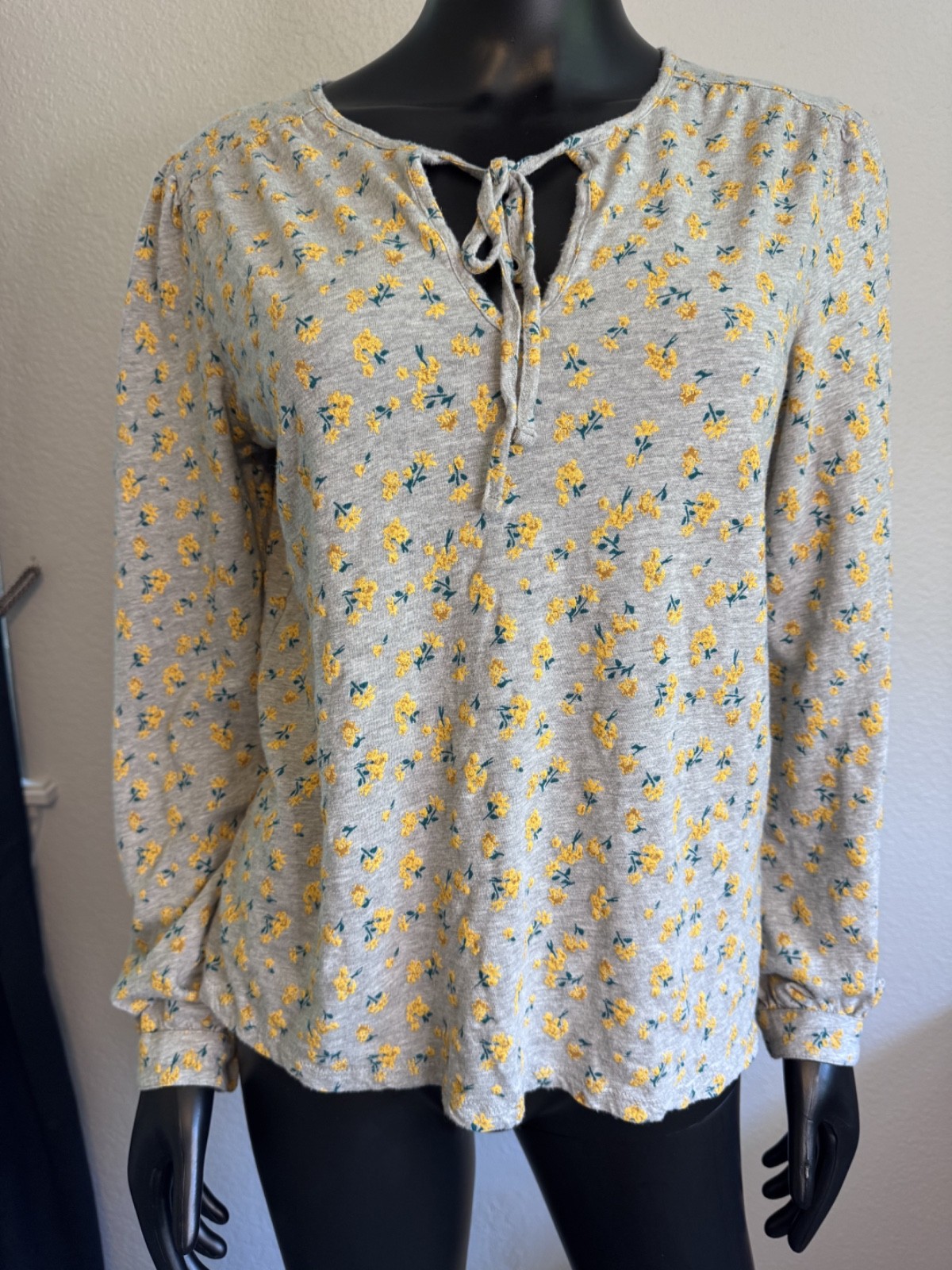 Lucky Brand Women's Gray Long Sleeve Floral Blouse Size S