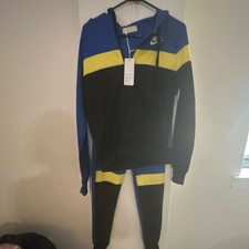 Nike Men's Colorblock Tracksuit Set Blue Black Yellow Hoodie Pants Size M