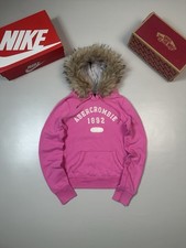 Vintage Abercrombie  Fitch Faux Fur Fuzzy Pink Cute Hoodie Hype Y2K Japan Style
