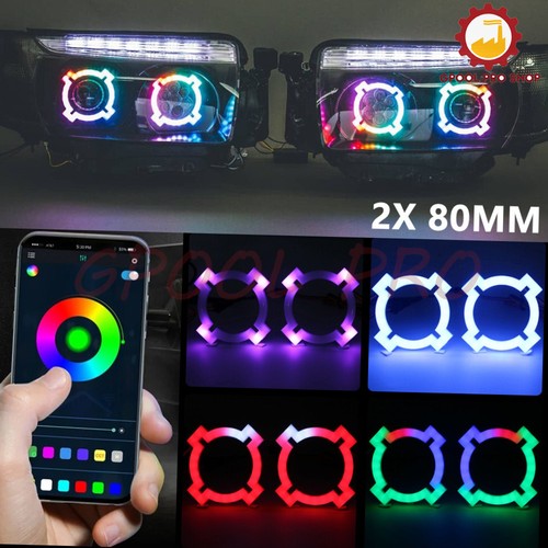 80MM X Type RGB LED Angel Eyes Halo Rings DRL Bluetooth APP Xenon LED Headlight  - Bild 2 von 6