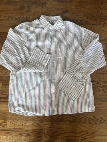 Lanzino Hemd mit Knopfleiste Langarm Streifen französische Manschetten Knopf fehlt am Ärmel - Bild 1 von 16