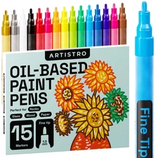 Paint Markers Oil-Based 15pc Fine Tip Quick Dry Waterproof Permanent Wood Fabric