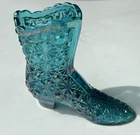 Vintage Fenton Iridescent Carnival Glass Daisy and Button Tall Boot Blue Vase