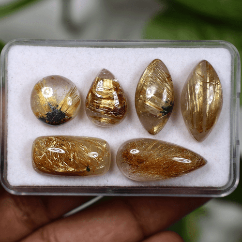 Venas doradas ~ 6 piezas piedras preciosas cabujón de cuarzo rutilado natural AA+ grado 12-21 mm - Imagen 1 de 14