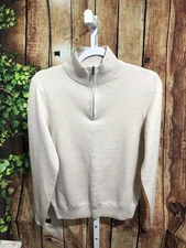 Christian Lacroix 100% Extra fine Merino Wool 1/4 Zip Sweater Size M Beige M-22