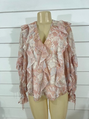 Pre Owned Ted Baker Siela Abstract Print Ruffle Blouse Long Sleeve Size 0 Y918C - Picture 5 of 20