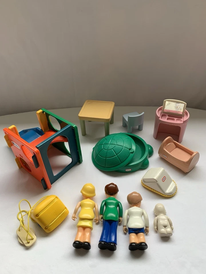 Vintage Little Tikes Dollhouse Furniture lot Swing Sandbox Grass Mat Figures - Image 2 of 4
