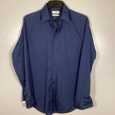 Calvin Klein Men's Blue Slim Fit Button Up Dress Shirt Large 16 34/35 Business