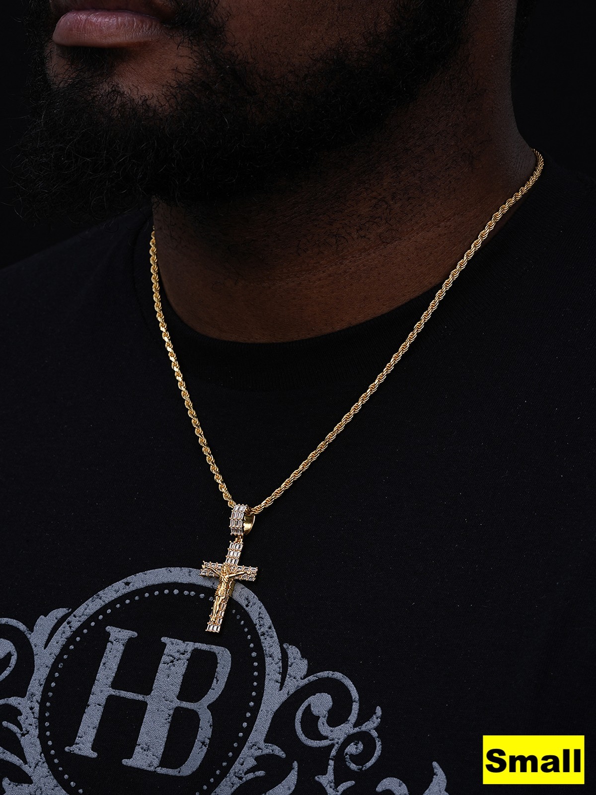 14k Gold Plated 925 Sterling Silver Cross W. Jesus Pendant Simulated ...