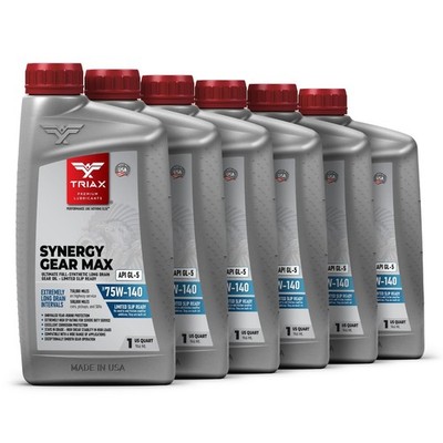 TRIAX Synergy Gear MAX 75W-140 GL-5, PAO Synthetic (1 Quart - 6 Pack)