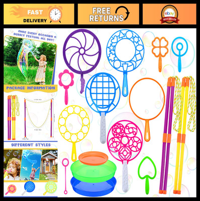 16 Pcs Giant Bubble Wands Set - Big Maker with Refill & Tray for Summer Fun Part
