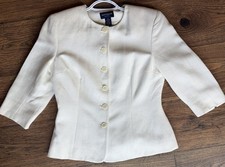 Ann Taylor Petites 4P Ivory Linen Cotton Textured Collarless Blazer Jacket