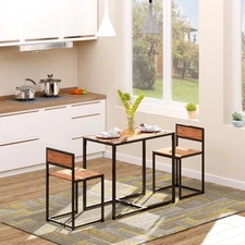 Industrial 3pc Dining Table 2 Chair Set for Small Space Dining Room Kitchen
