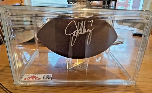 JOHN ELWAY AUTOGRAPHED FULL SIZE FOOTBALL P.A.A.S. CERT. COA IN A NICE DISPLAY