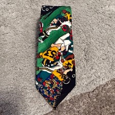 Nicole Miller 1991 Football Silk Tie Men Green Black Action Print 53 x 3