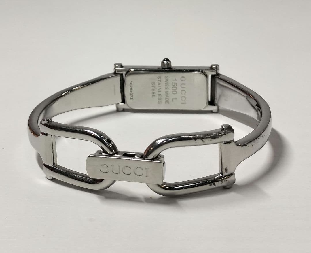 Gucci 1500L Quartz Women's Watch White Dial SIlver Bangle Vintage Square Working thumbnail 6