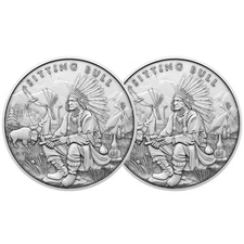 Lot of 2 - 1 Troy oz Sitting Bull Design .999 Fine Silver Round