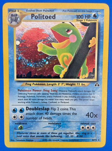 Nintendo Pokemon TCG Politoed 8/75 Neo Discovery Holo Rare ENG HP 100 2001