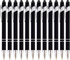 12-Piece Black Ballpoint Pen with Stylus Tip, 2 in 1 Stylish Metal Touch Screen