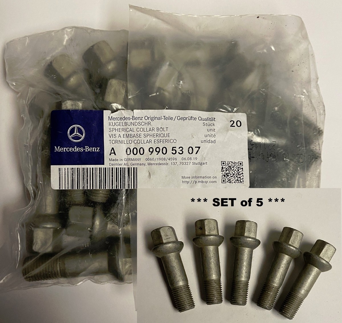 メルタルト Set of 5 Genuine Mercedes Benz Wheel Bolts OEM# 0009905307