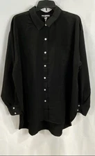 Karl Lagerfeld Womens Black Solid Polyester Button Front Blouse Shirt XL