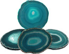 Set of 4 Agate Coasters Teal 3-3.5" Dyed Sliced Agate Drinks Cup Mat Small with