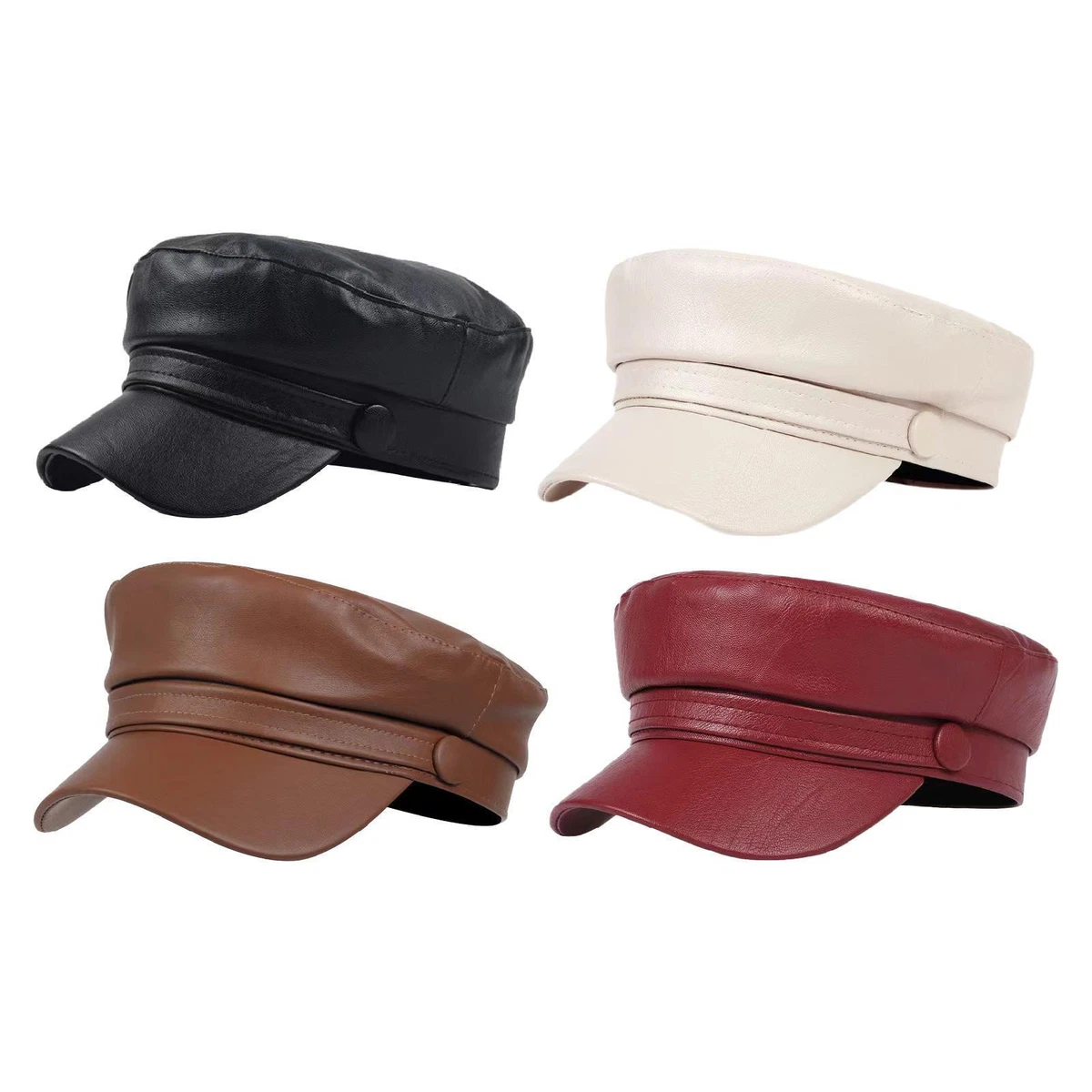 Cappello berretto in pelle PU vintage donna autunno inverno caldo berretto ottagonale elegante berretto da ptore da donna in tinta una