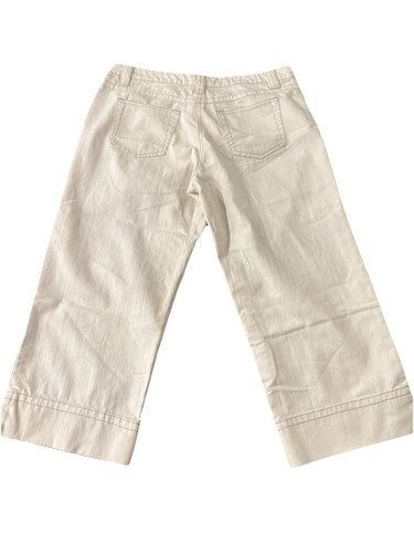 Cabi Jeans white denim stretch cotton capris with accent stitching 10 Wide Leg - Picture 6 of 7