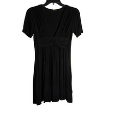 T-Party Black V-Neck Ruched Empire Waist Mini Dress Women Small Short Sleeve