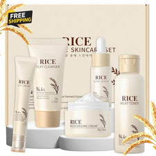 Skin Care Set, Korean Skin Care with Rice Cleanser, Toner, Serum, Eye Serum