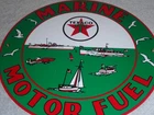 VINTAGE TEXACO MARINE MOTOR FUEL +BOAT 11 3/4" PORCELAIN METAL GASOLINE OIL SIGN