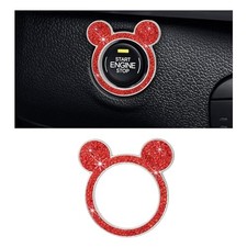 Augeny Bling Car Engine Start Button Cover, Rhinestone Key Ignition 1PC Red