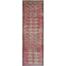 2'8"x9'2" Dark Coral Vintage Turkoman 100% Wool Hand Knotted Runner Rug 1590