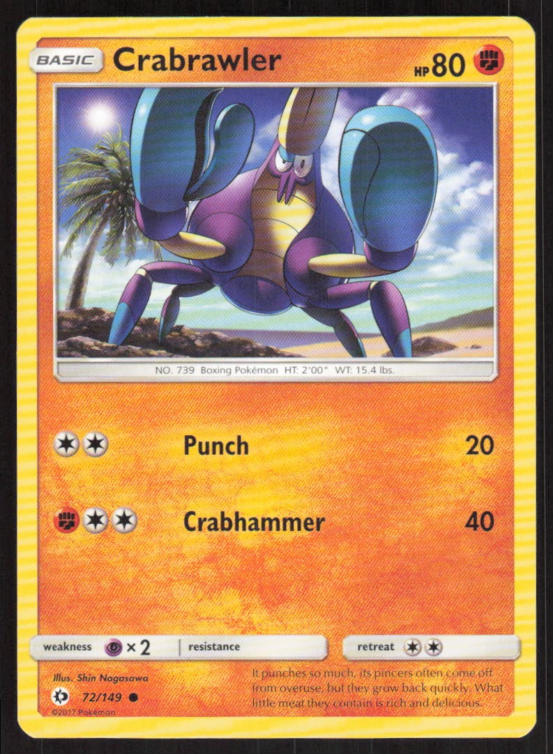 Pokemon Crabrawler Common 72/149 SM Base Set LP