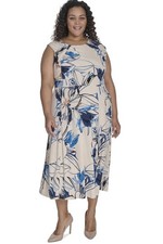 Calvin Klein Womens Printed Sleeveless A-Line Dress 2 Antique White - NWT $134