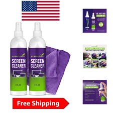 Durable 2x8oz Streak-Free Screen Cleaner Spray  Cloth - Eco-Friendly Formula