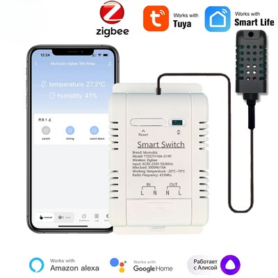 Tuya Smart Zigbee Switch 16A 3000W Real-time Temperature and Humidity Monitoring