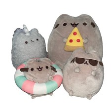 Gund Plusheen Cat Preowned Lot Of 4: Cat With Ring, Cheese, Sunglasses Storm EUC