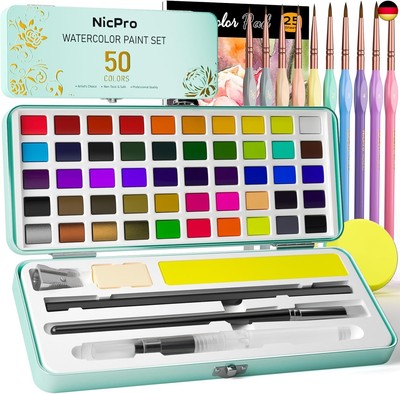 Nicpro 50 Farben Aquarellfarben Set, Einschließlich Metallischer und 