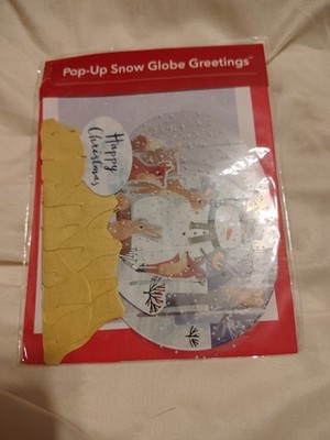Forest Snowman Deer Fox Owl Rabbit Pop-Up Snow Globe Christmas Card