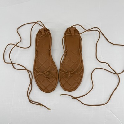 Aerosoles Size 8.5 Jacky Women s Lace Up Flat Sandals Shoes Light Brown Strappy