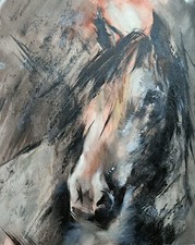 Ölgemälde Impressionismus Original Sammlerstück schwarzes Pferd Portrait handgemalt