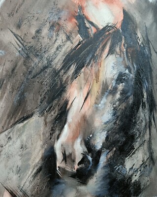 Ölgemälde Impressionismus Original Sammlerstück schwarzes Pferd Portrait handgemalt